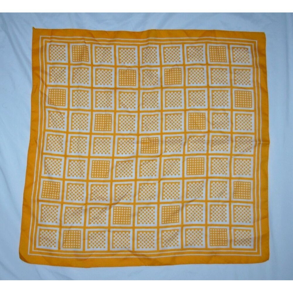 Vtg 60’s - 70’s Ray Strauss Dot Squares Scarf Mustard Yellow White Italy 20 x 20